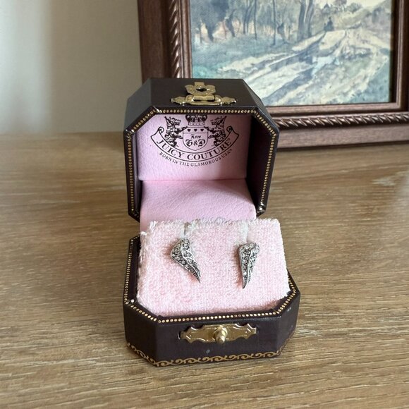 Juicy Couture Silver Pave Wing Stud Earrings NWT - Picture 2 of 4